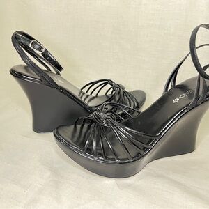 Bebe “candy” ankle strap wedge sandal